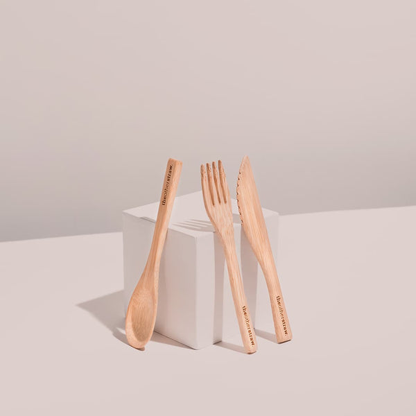 bamboo cutlery on white background