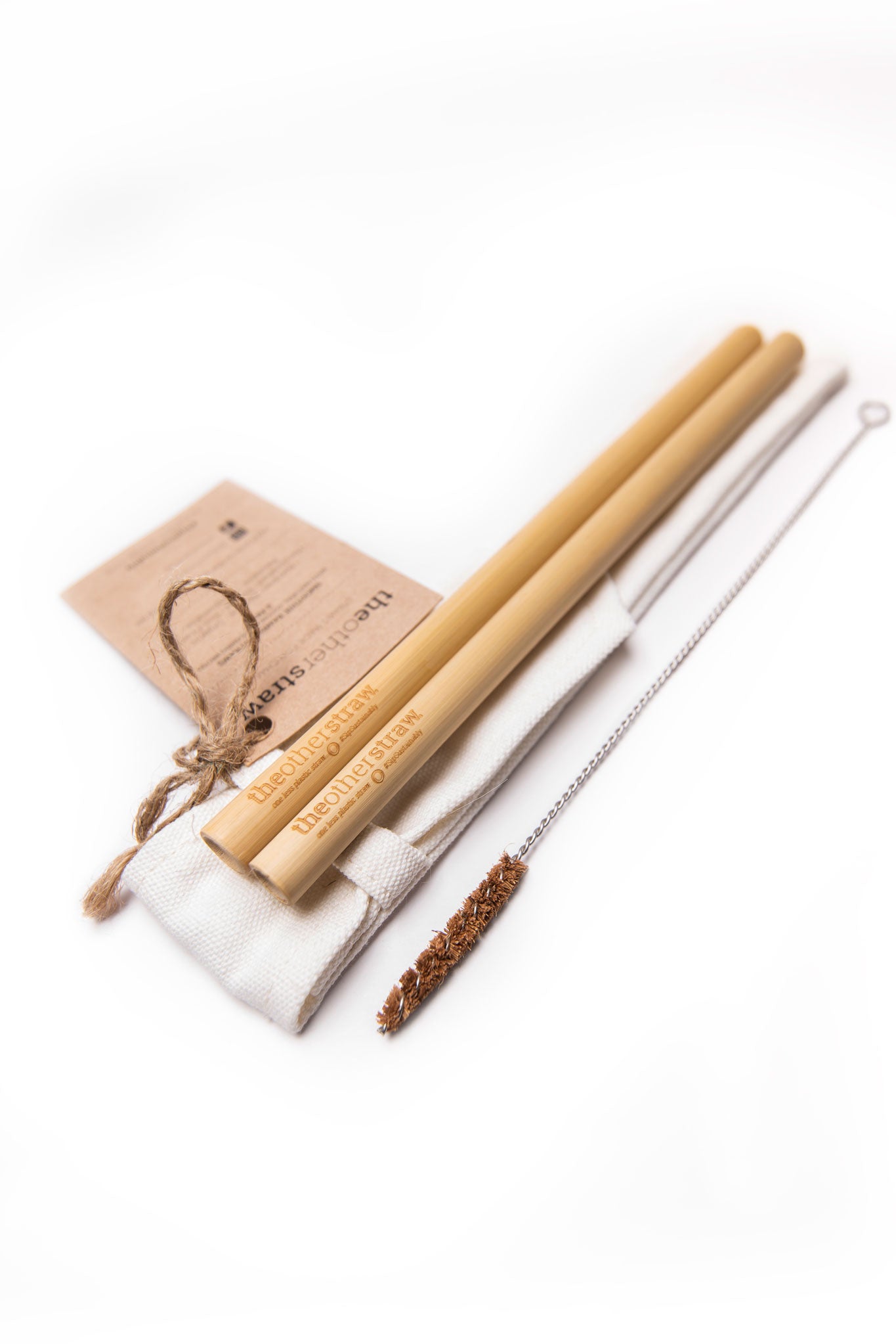two smoothie bamboo straws and coconut fibre cleaning brush