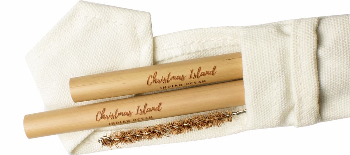 customised bamboo straws with christmas island logo